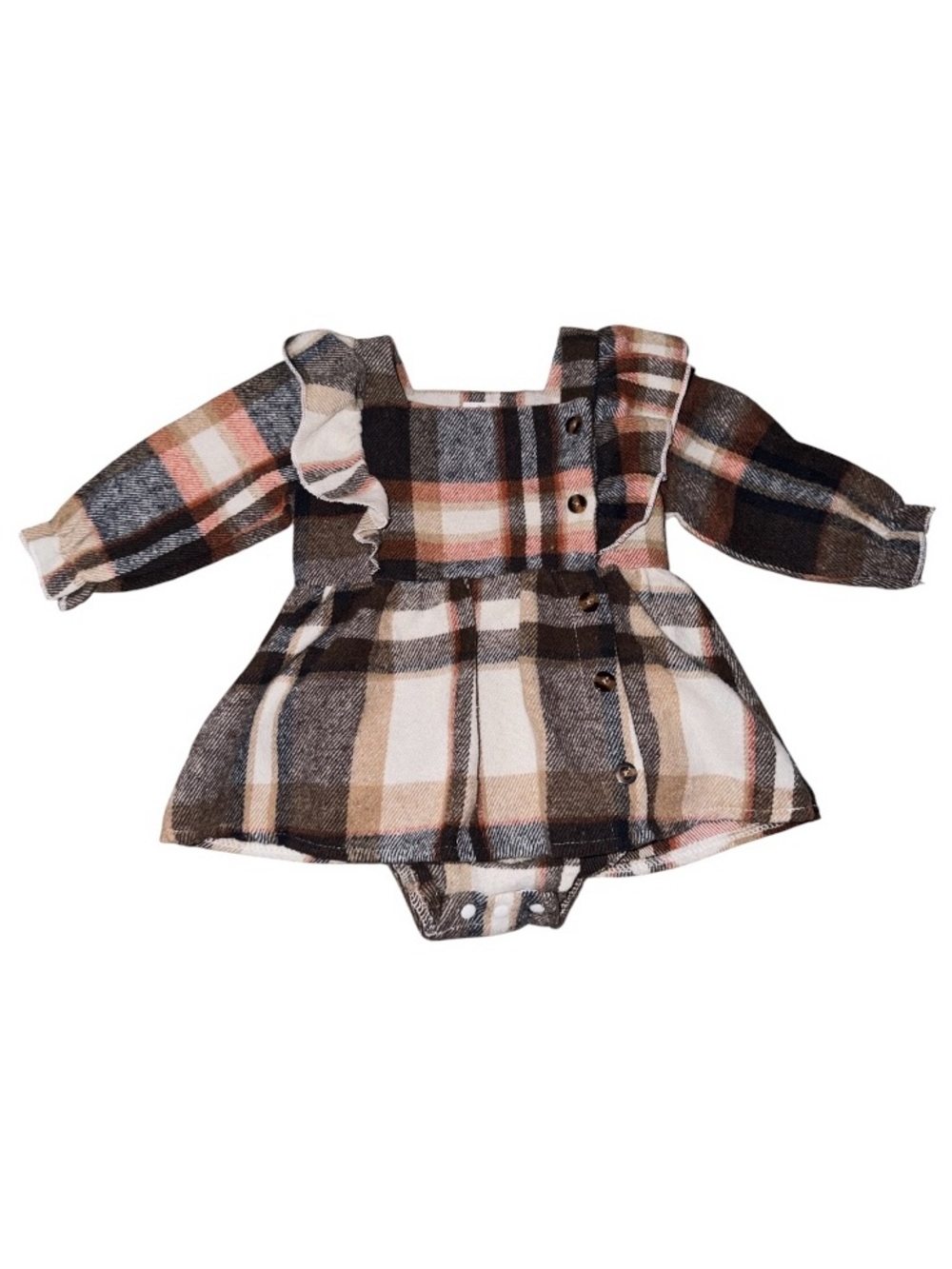 Plaid Baby Dress Bodysuit in Brown & Cream